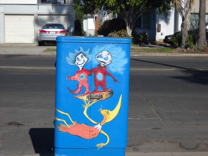 Dr. Seuss-inspired utility box art in Ocean Beach.