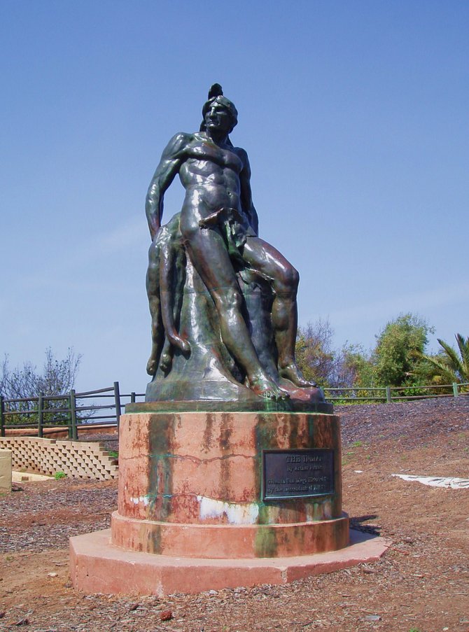 "The Indian" sculpture by Arthur Putnam was commissioned by
E.W. Scripps in 1903. It was moved to Presidio Park in 1933 and
ultimately donated to the San Diego Historical Society in 1976.  
