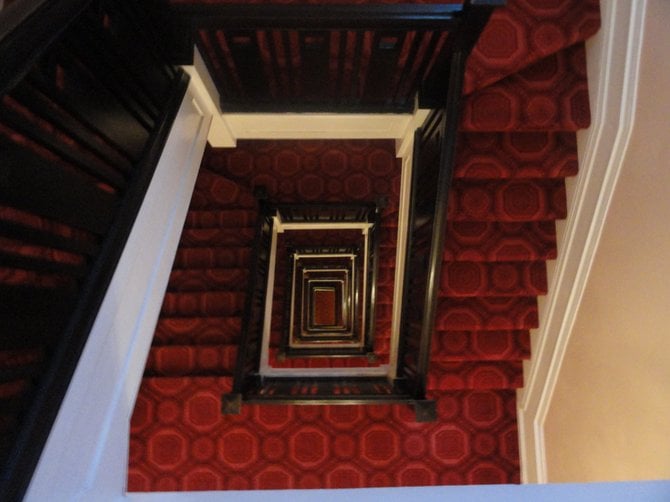 The stairwell at the Beresford Arms Hotel in San Francisco