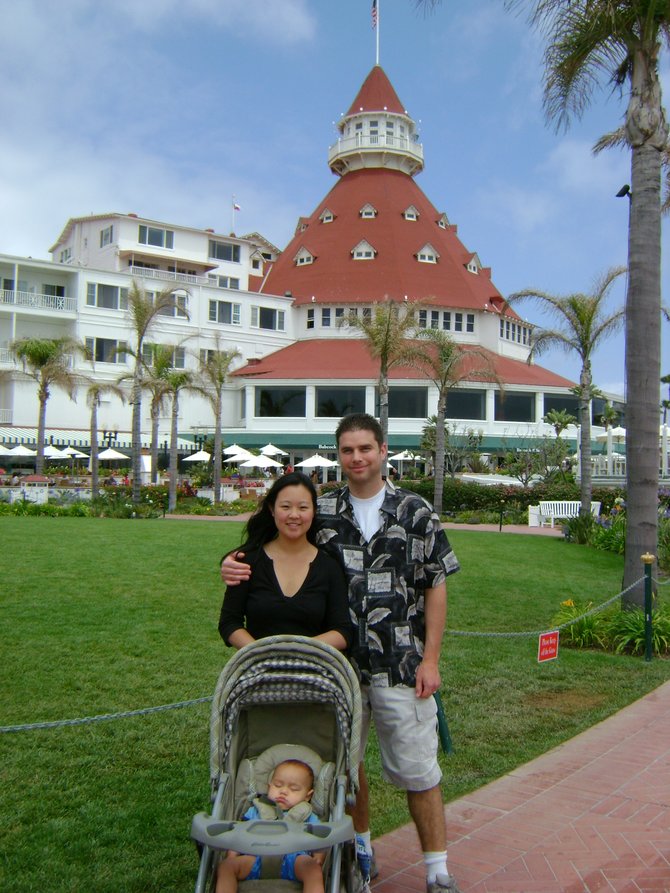 Family photo in front of Hotel del Coronado