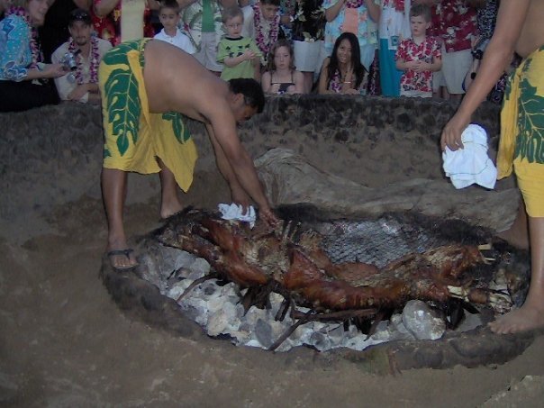 Preparing to roast a pig for a luau in Maui.
