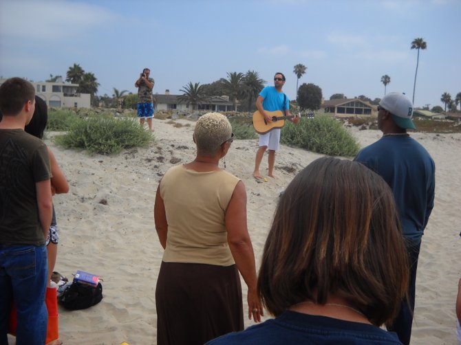 Enjoying some worship music at North Beach in Coronado before the Rock Church Baptism gathering.