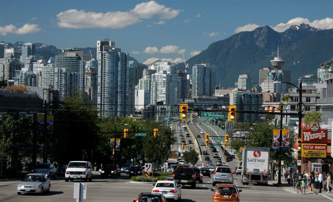 Vancouver skyline as seen while driving through the city.
