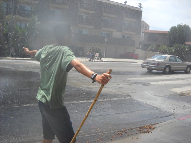 So much fun to watch cars get splashed by a broken water pipe along West Pt. Loma Blvd.
