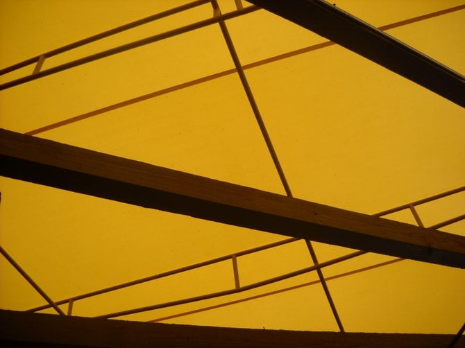 Looking up at the outdoor patio roof of Sammy's Woodfire restaurant in Mission Valley.