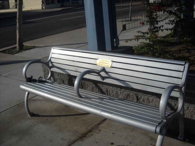 Memorial bench along Rosecrans in Point Loma.