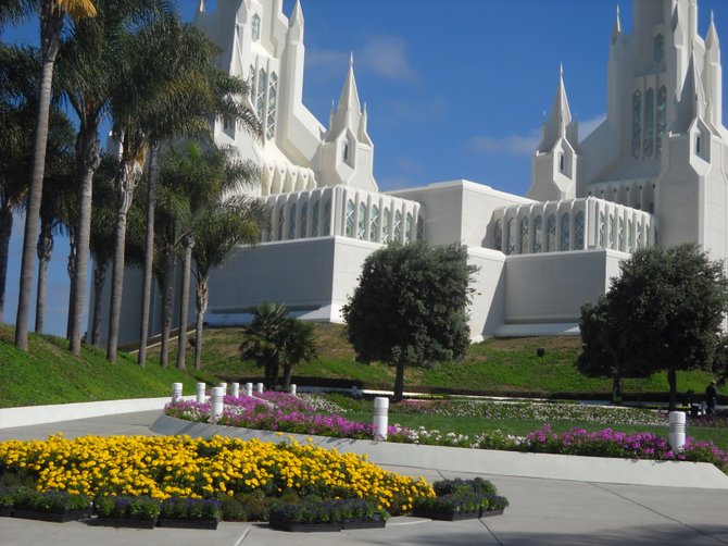 The indescribable beauty of the Mormon Temple off Nobel
Drive in University City.