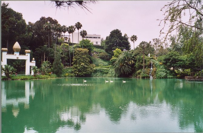 Self Realization Fellowship Lake Shrine, Pacific Palisades. The 10 acre site, surrounding a man-made lake, is a peaceful oasis amidst the hubbub of Los Angeles.  