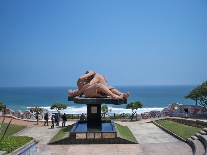 The Statue of the Lovers in the neighborhood of Miraflores in Lima, Peru.