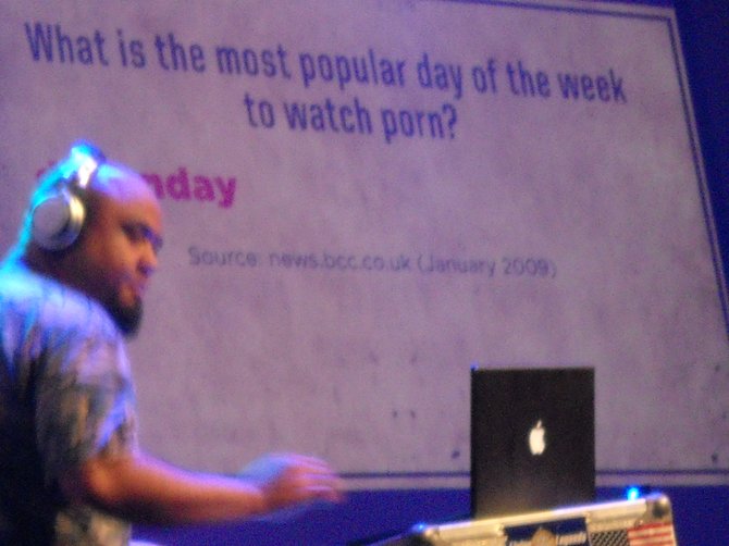 DJ spinning pre-Porn Debate tunes at The Rock Church!