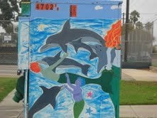 Utility box art in front of OB Rec Center on Santa Monica
Ave.