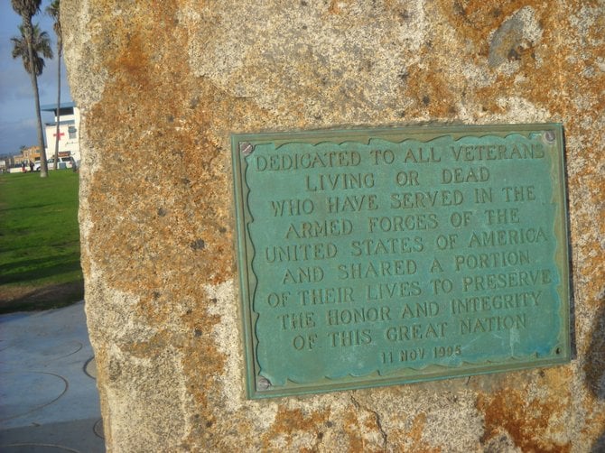 Veteran's Memorial at the foot of Newport Avenue in Ocean Beach.