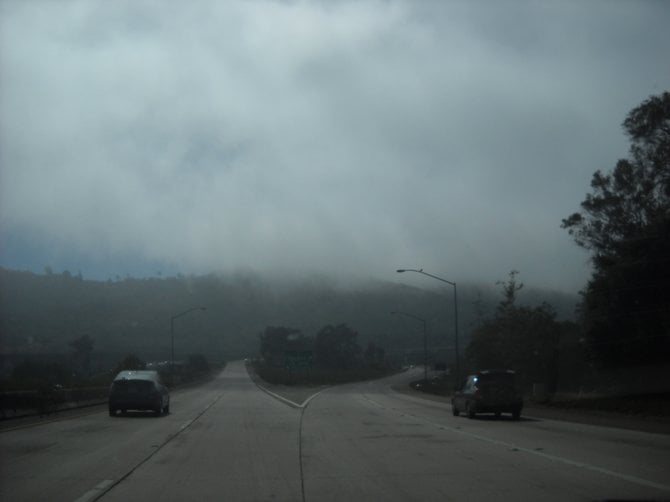 Like death and taxes, fog is a sure thing in La Jolla - heading west on 52 into gray matter.