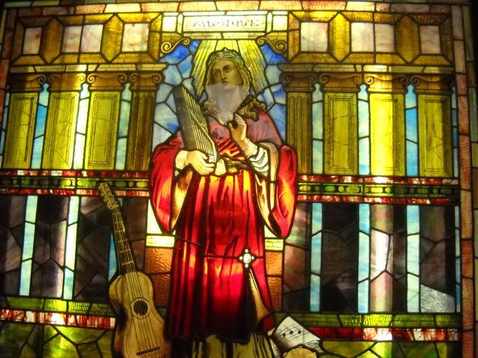 Religious imagery inside Scottish Rite Center.