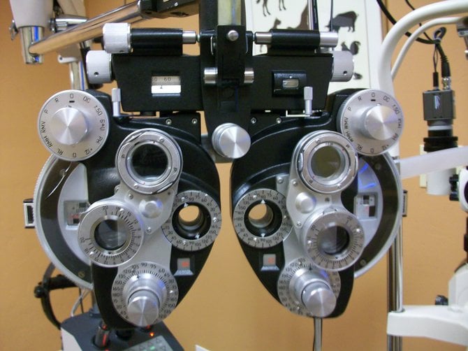 Eye exam machine looking intimidating at Newport Optometry.