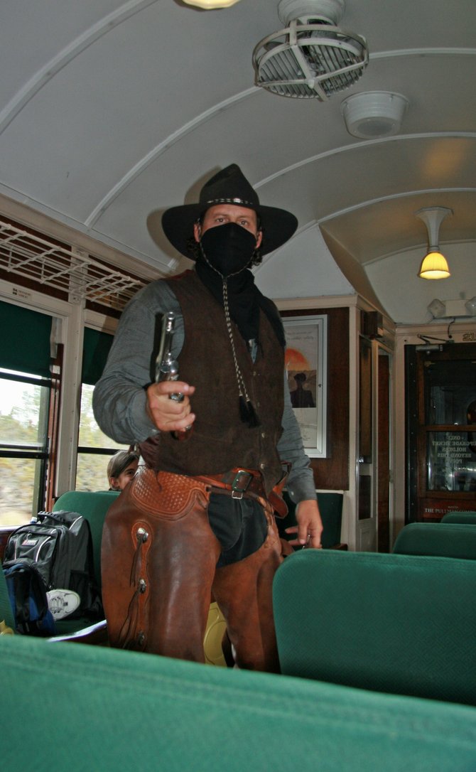 A train robber on the train from Williams, Arizona to the Grand Canyon.