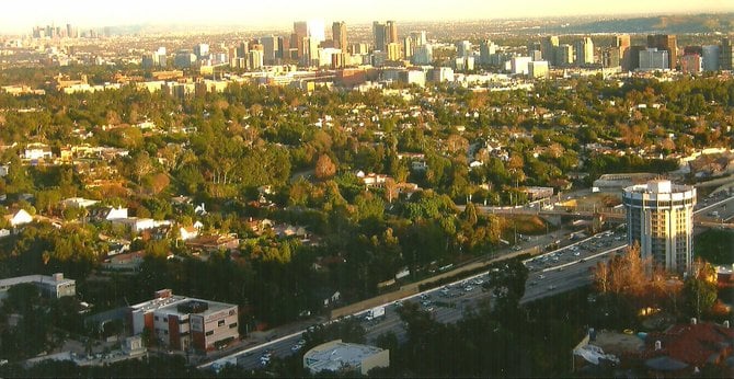 Late afternoon view of Los Angeles from the Getty Museum.
