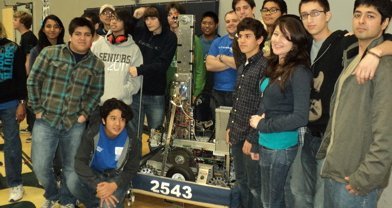 Eastlake High's robotics team with "La Fuente," their robot that looks like a fountain
