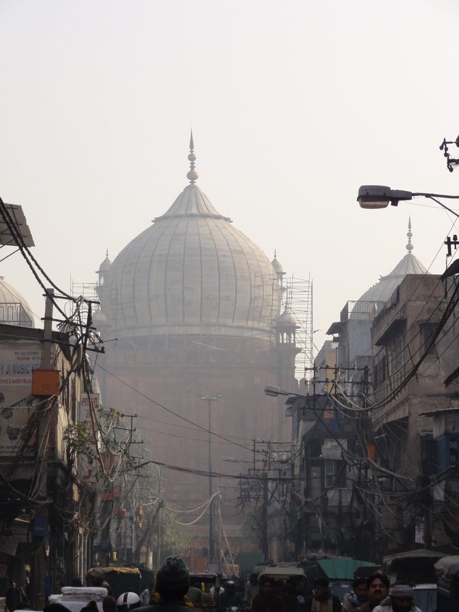 The Jama Masjid seen from the streets of Delhi's Chandi Chowk. Gives you an appreciation of how big the mosque really is.