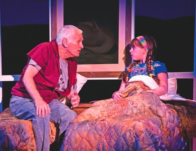 Dick Latessa as “Grandpa” and Georgi James as “Olive Hoover” in Little Miss Sunshine, a musical that “needs work.”