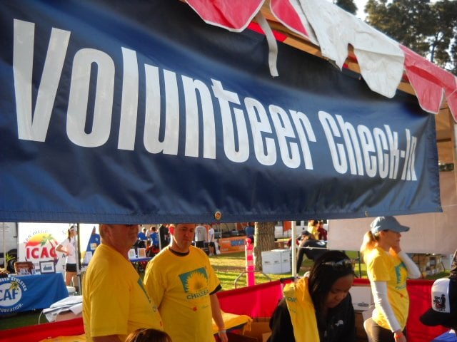 Volunteer tent at Chelsea King 5K run in Balboa Park.