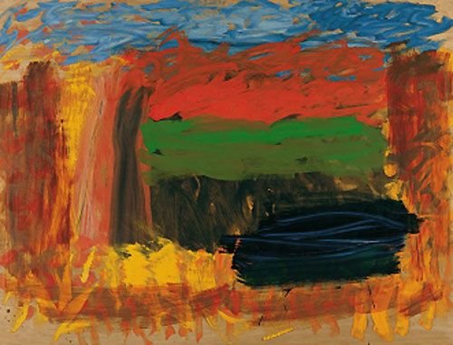 The four large panels that make up Home, Home on the Range (2001–2007) were inspired by the three years Hodgkin spent in America during World War II. 