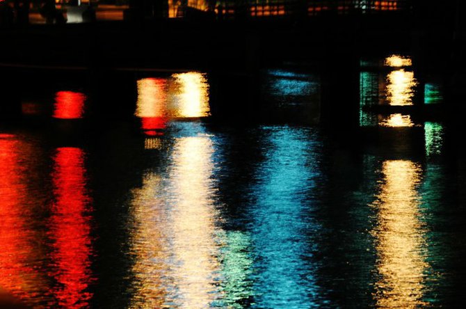 Lights on the water Downtown at sun down.