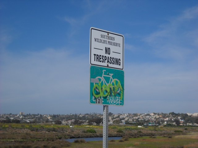 Bike Trail sign near Sports Arena Bridge.