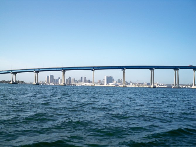 View of the Coronado Bridge from Glorietta Bay.