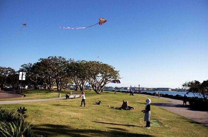 Girls with Kites in Seaport Village.