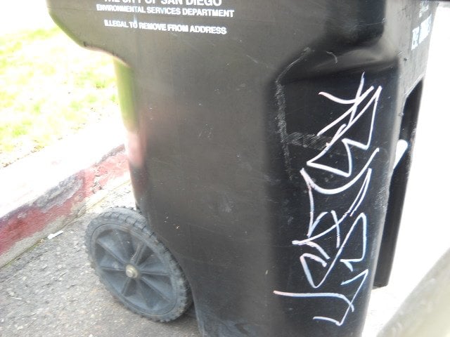 Trash can graffiti in Banker's Hill.