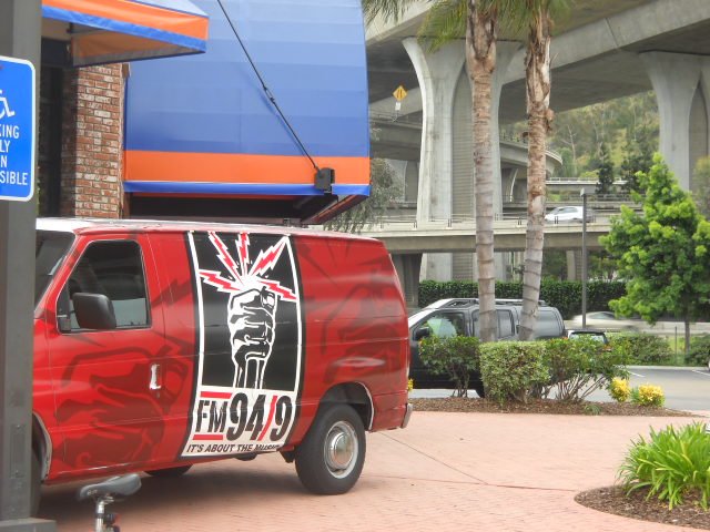 Radio station van at Dave & Buster's in Mission Valley.