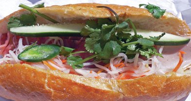 Be careful of the hidden slices of pepper in Express Deli's banh mi