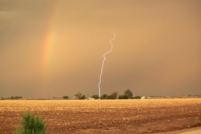 Rainbow meets up with a bolt of lightning in Holtville,