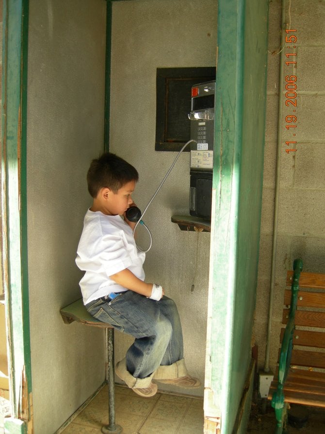 "Can you hear me now!"  My grandson wanted to talk to Thomas the Tank Engine from this phone booth.