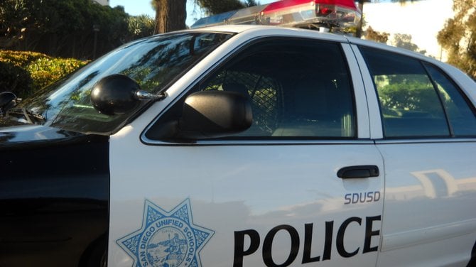 San Diego Unified School Police car parked at Point Loma High School.