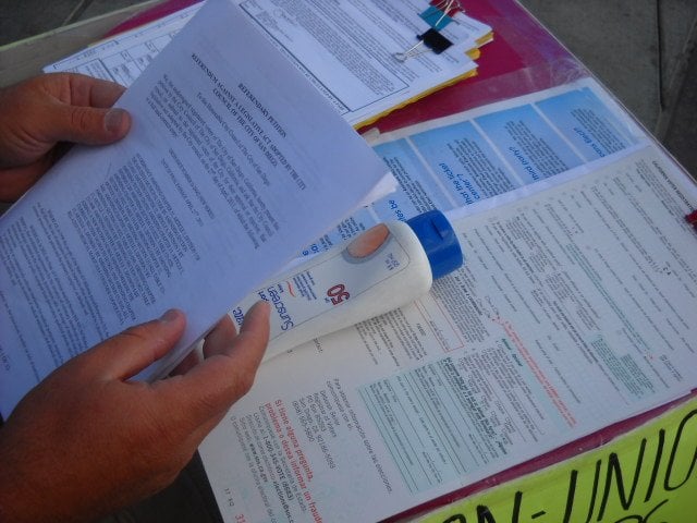 Petition table set up in front of Target Sports Arena.