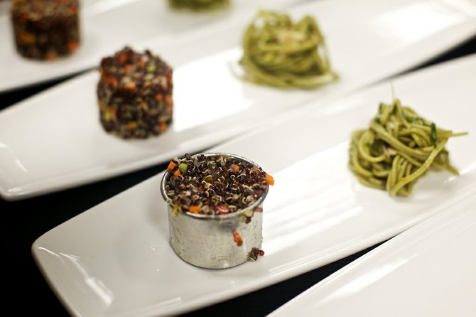 Two-thirds of Asian trio: black quinoa salad, green-tea soba noodles