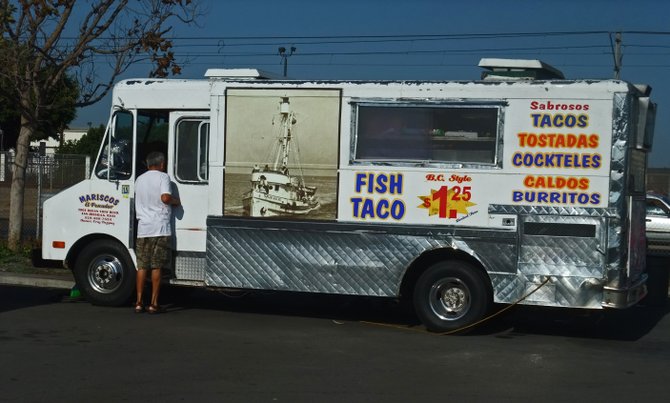 The Mariscos el Pescador truck is in the Toys "R" Us parking lot off I-5 at L Street.