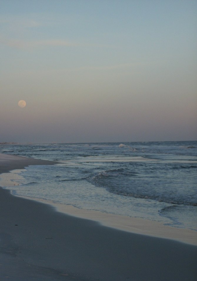 Grayton Beach, moon rising over the surf