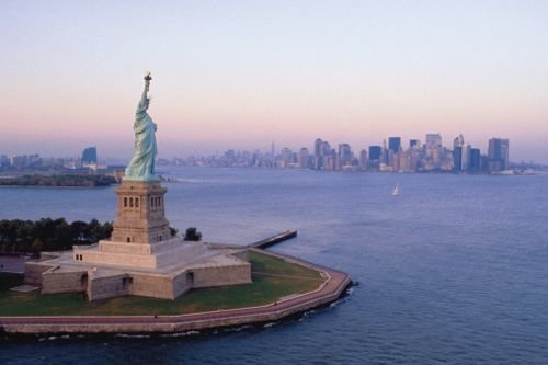 Statue of Liberty with Manhattan in the distance