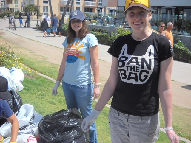 Surfrider volunteers gather trash at PB clean-up.