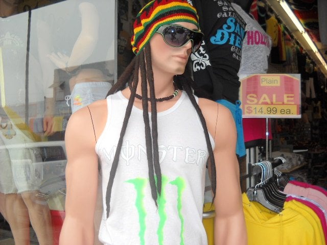 Rasta male mannequin at store along Newport Ave.