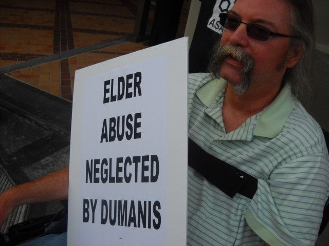  Medical marijuana wheelchair patient at anti-Dumanis rally downtown.