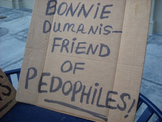 Protest sign at anti-Dumanis rally downtown.