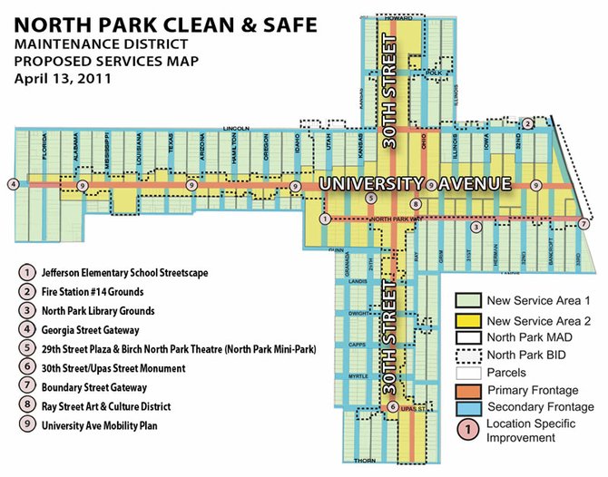 Residents accuse North Park Main Street and Councilmember Todd Gloria of promoting the “Clean & Safe” district in order to pay for their own projects, such as the Ray Street Art and Cultural District and the Boundary Street Gateway.   