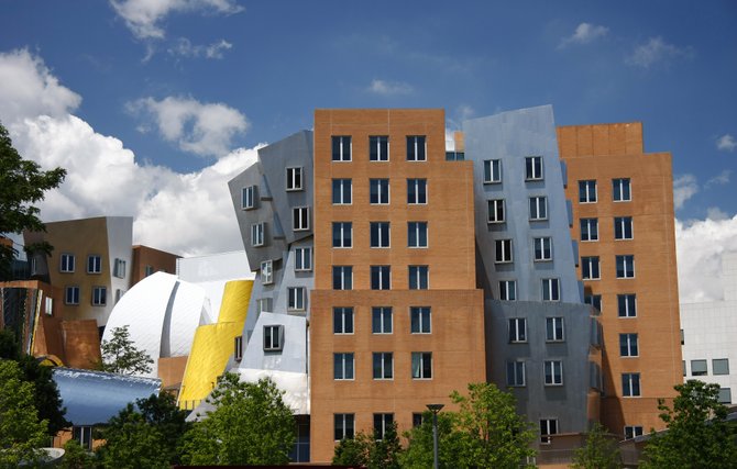 An odd-looking building at the Massachusetts Institute of Technology.

