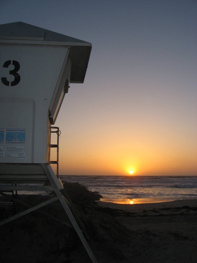 Lifeguard tower #3 during sunset in Ocean Beach,
