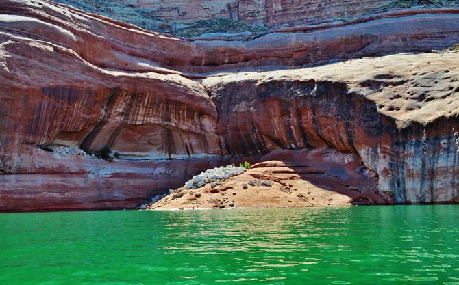 Lake Powell's green crystal clear warm water.