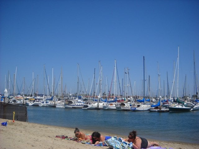 Relaxing in the sand along San Diego Bay.